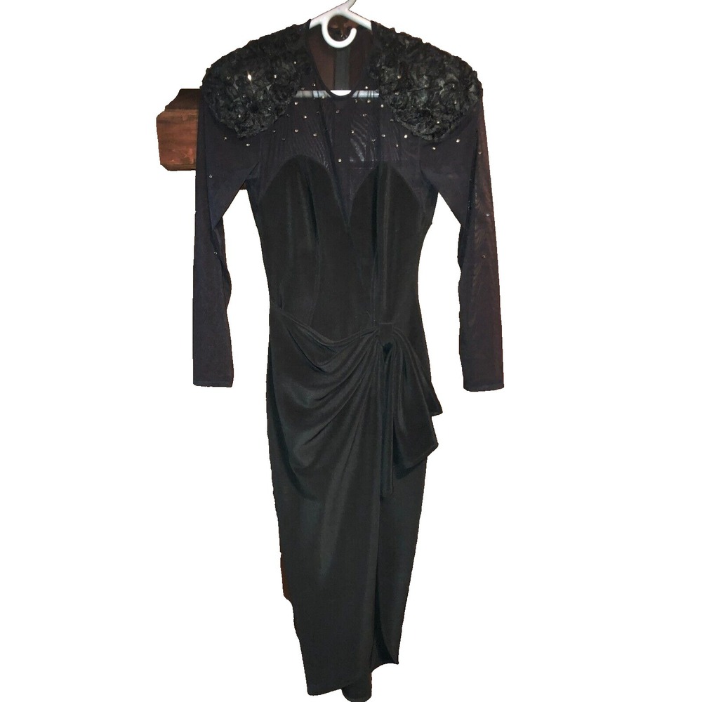 Womens Cache Long Black Cocktail/Party Dress Size Small Lace/Beaded top